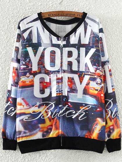 Haust Ný Evrópa Stíl Rennilás Prentun Peysa New York Letter The Stars Harajuku Hoody Pullover Bolir