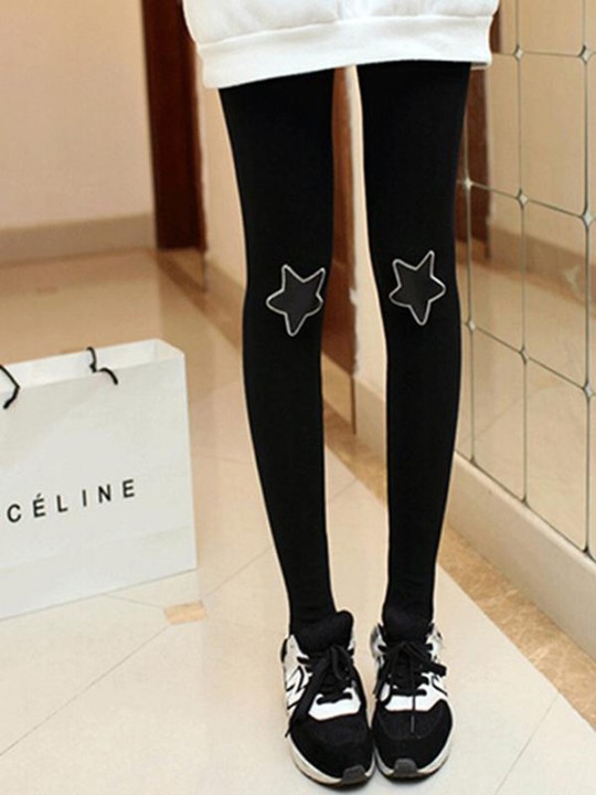 Uuden saapumisen syksyn joustavat, laiha housut, tähtikuvioiset puuvillaiset ohuet leggingsit