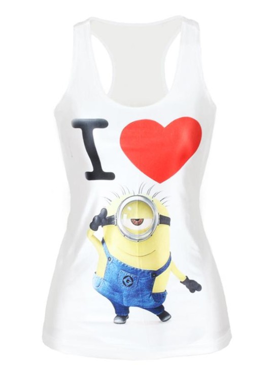 Frauen Sommer Mode 3D Digital Cartoon Pure White Minions Druck Sleeveless Schlank Mode Weste Tanks T-shirt