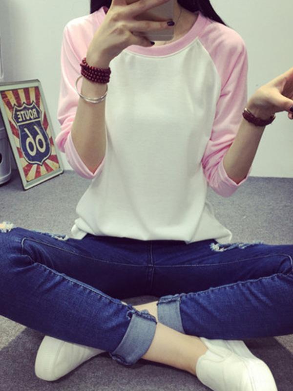 Fall Fashion 4 Color T-shirt de manga larga cuello redondo Tops de algodón sudadera con capucha mujer