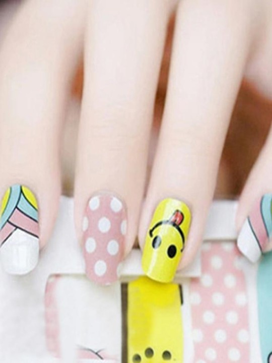 Sorriso bonito das mulheres Padrão de Coração DIY Sticker Nail Art Decalques Unhas Wraps Ferramentas Manicure