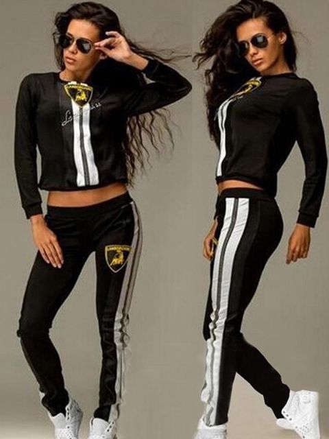 Traje de deporte de mujer Tops de manga larga con rayas Sudadera Pullover Pantalones deportivos