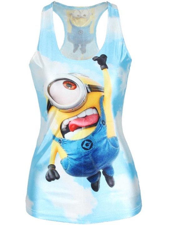 Naisten kesämuoti 3D-digitaalinen Cartoon Minions -tulostettava hihaton ohut muotiliivitankit