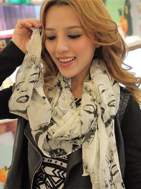 Beauté Sexy Jolie Marilyn Monroe Têtes De Lèvres Imprimer Écharpe En Mousseline De Soie Châle Cou Wrap Stole