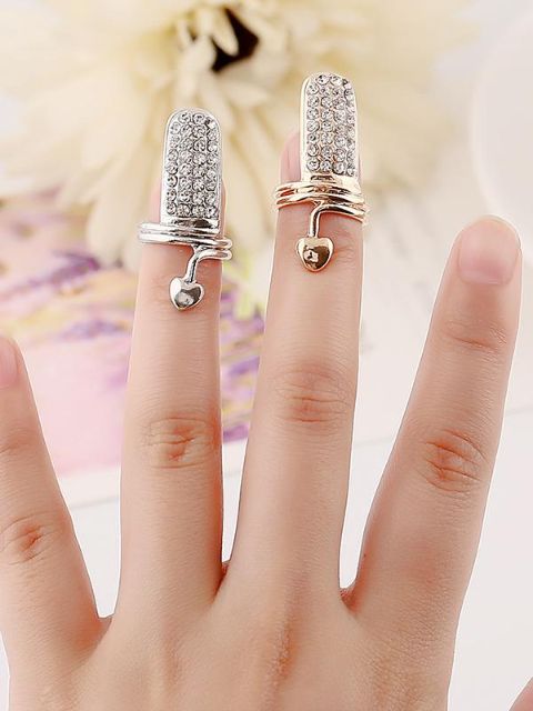Tíska kvenna Full Crystal Rhinestone Heart Ring Finger Rings Finger Tips Nail Ring Gifts Jewelry