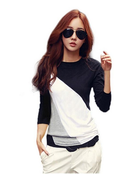 Sexy femmes à manches longues rayé imprimé coton haut décontracté chemise ample chemisier-trq