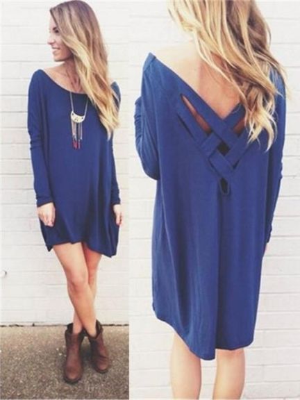 201509autumn Women Plus Size Dark Blue Long Shirt Pullover 2015 Autumn Fashion Tops