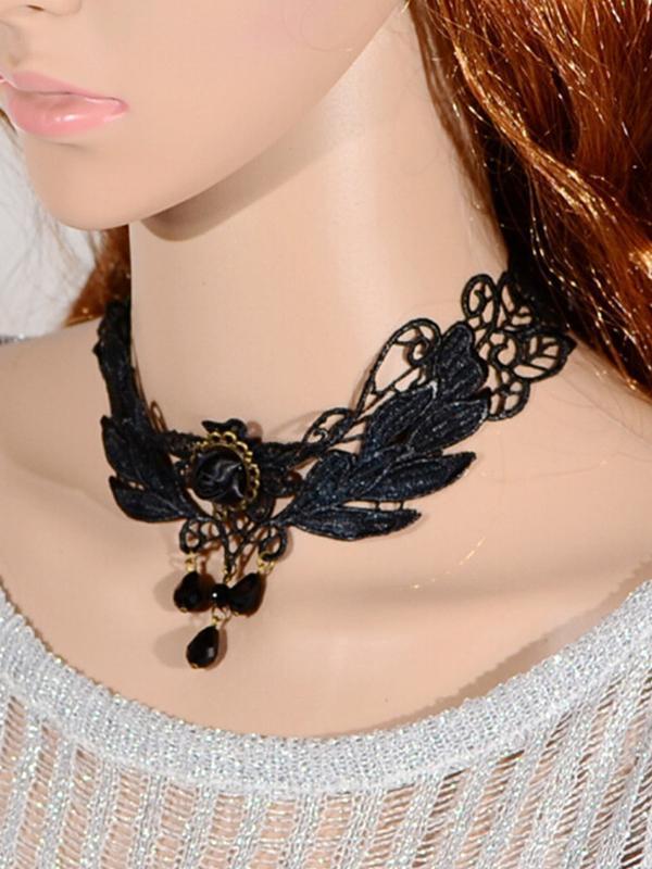 Nova Moda Sexy Lace Folhas Padrão Floral Colar De Pingente De Borla Clavícula Colar de Jóias Acessórios