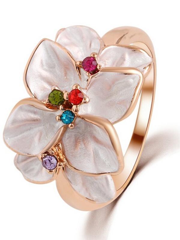 Clover Shape Colorful Crystal Rhinestone Ring Retro Jewelry Finger Tips Fashion Gifts