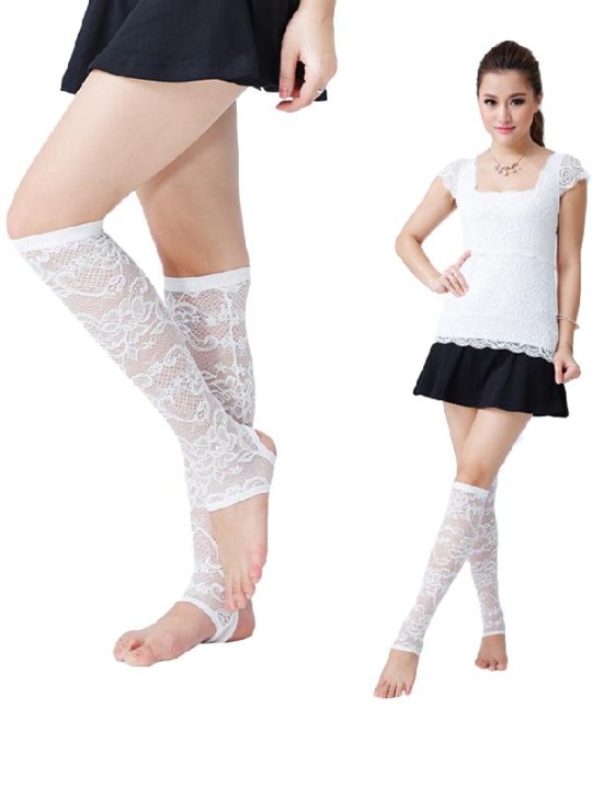 Black/White Women's Sweat Lace Cute knitted Slim Socks Leg Warmers Thigh High Socks