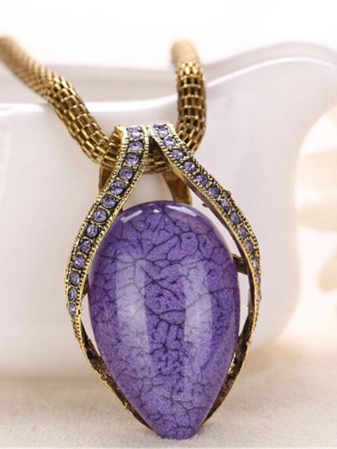 Kvinders nye vanddråbeform lilla kæde Retro Bohemian National Wind Pendant halskæde