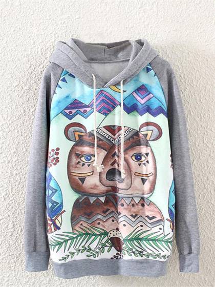 Sætur frjálslegur dýraprentun kvenna Langerma laus þykkur lopapeysupeysa yfirhafnir