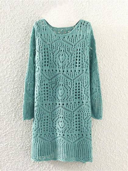 2015 nya europeiska och amerikanska kvinnors rundhalsade ihåliga vågkant löst lång solid stickad tröja