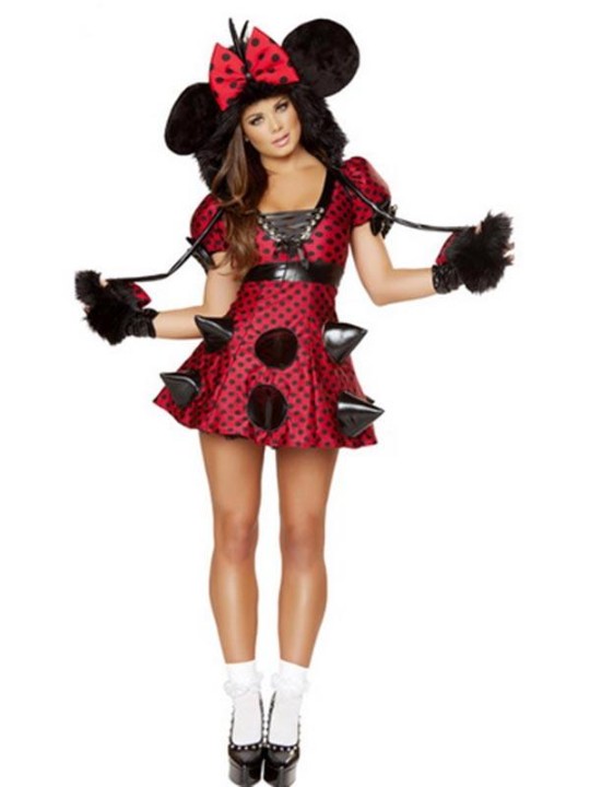 Deluxe Rebel Minnie Mouse Cartoon Costume Halloween Fancy Party Dress 3PCS