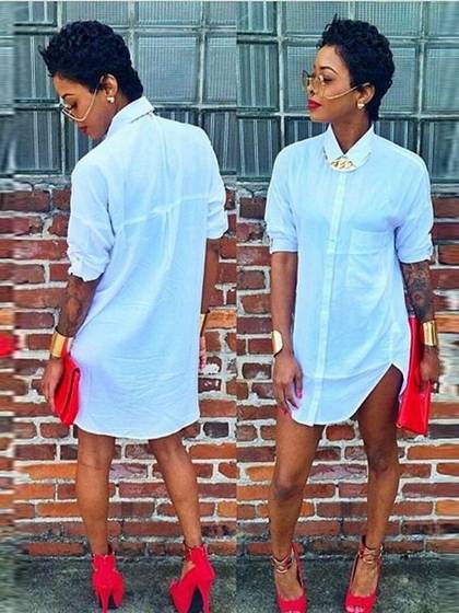 Women&#39;s Casual lange Bluse Kleid OL Umlegekragen lose Tops Bluse