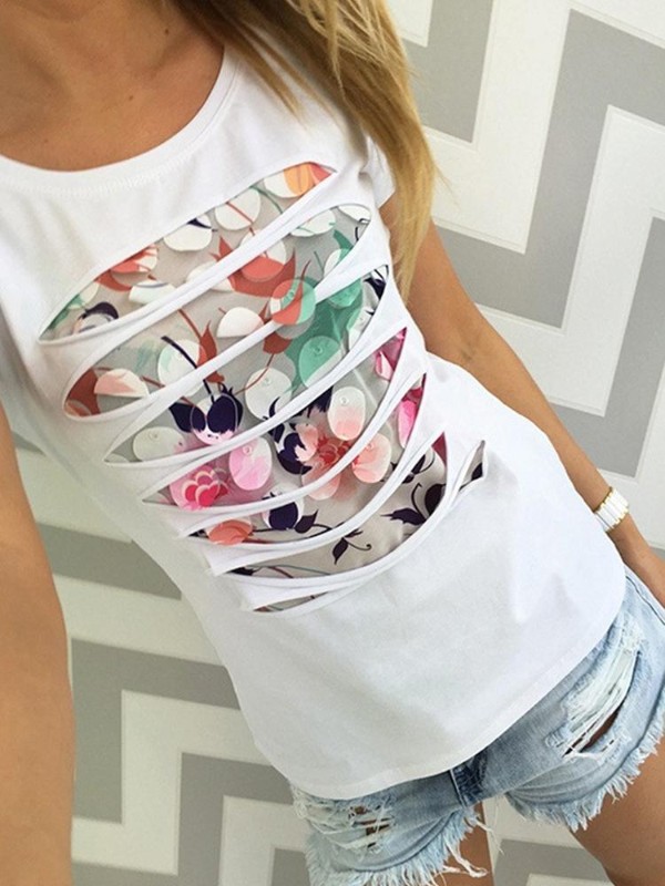 T-shirt à manches courtes imprimé à col rond et à manches courtes pour femmes d&#39;été