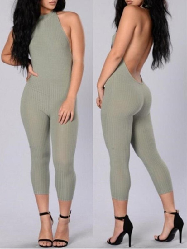 Combinaison sans manches pour femmes de la mode d&#39;été barboteuse dos nu évider combinaison licou clubwear