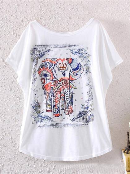 Femmes Mode Chauve-Souris Bande Dessinée Éléphant Imprimé 3D Blouse Lâche Chemise Gilet Débardeurs