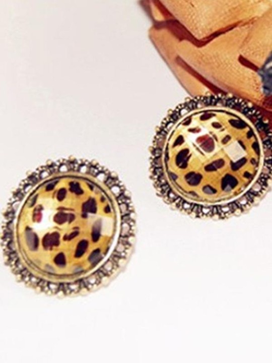 Mulheres Moda Leopard Cute Animation Moda De Vidro Rodada Brincos