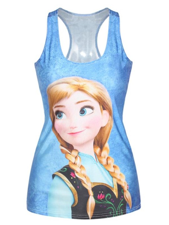 Moda verão Cartoons 3D Digital Agradável Dos Desenhos Animados Congelados Ann Print Sem Mangas Fino Moda Vest Tanques T-shirt