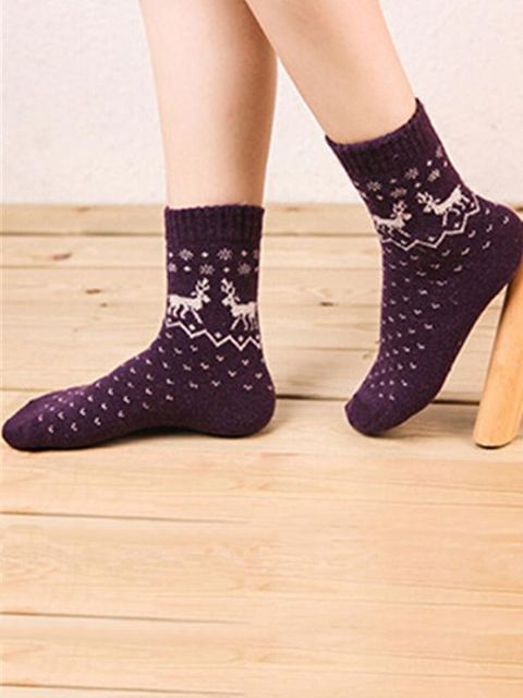 New Autumn And Winter The Rabbit Wool Socks Deer Pattern Thickened Warm Socks For Women