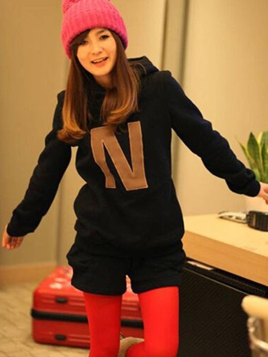 Frauen Brief Print Winter Wolle Fleece Sportswear Freizeit Casual Hoody Und Kurze Anzug Set