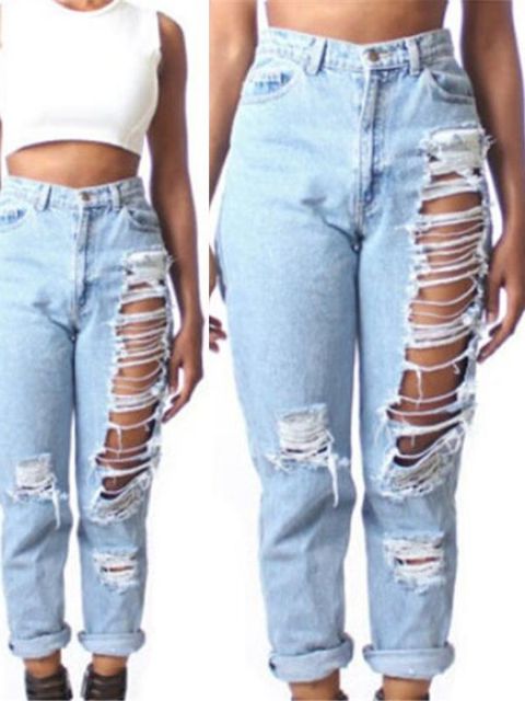 Kvinders denimbukser Stort hul Rippet designer Jeans Capris Blyantbukser Slidte kæreste jeans