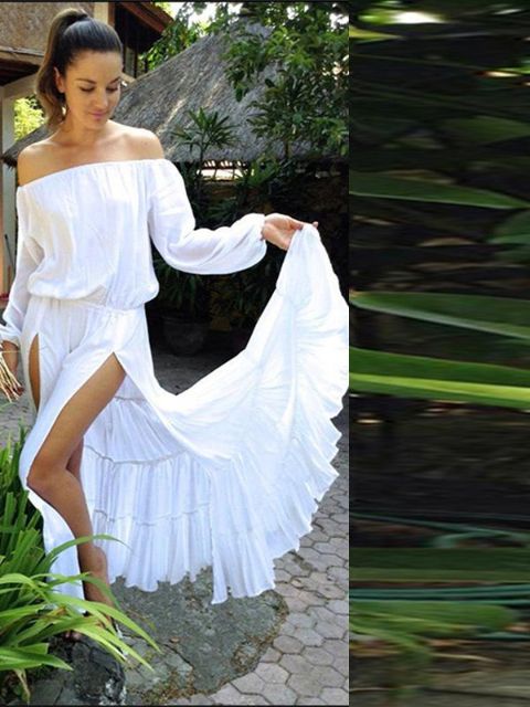 Vestido blanco sin mangas de moda para las mujeres de manga larga vestido maxi ocasional