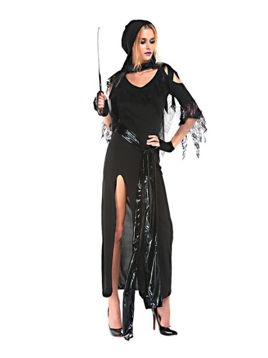 2015 Vampire kynþokkafullur svartur Halloween nornabúningur gólf lengd Gothic dress búningur Cosplay aðila klæðast