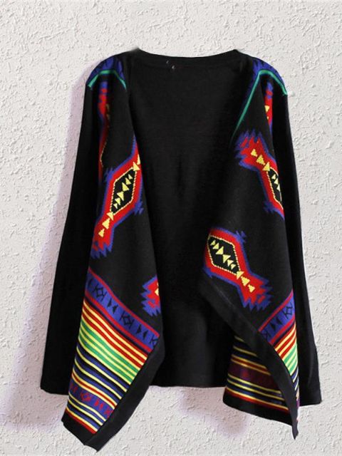 Nueva Moda Geometría Irregular Impresión Cálida Manga Larga Suéter Cardigan Escudo Tops