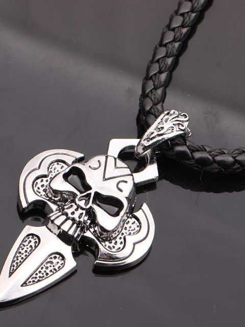 Hot Punk Gothic Street Style Skull Hänge Läderrem Halsband Mode Smycken Club Wear