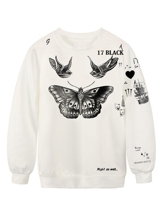 Casual Cute Digital Print butterfly Beading Hoodies Sweatshirt Pullover for Women Sportswear