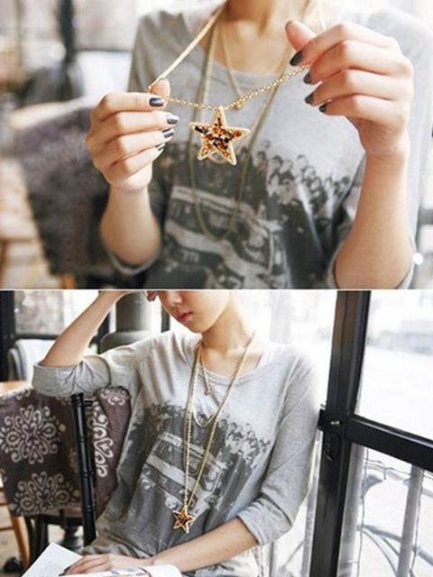 Nya Elegant Rhinestone Star Chain Necklace Pendant Necklace