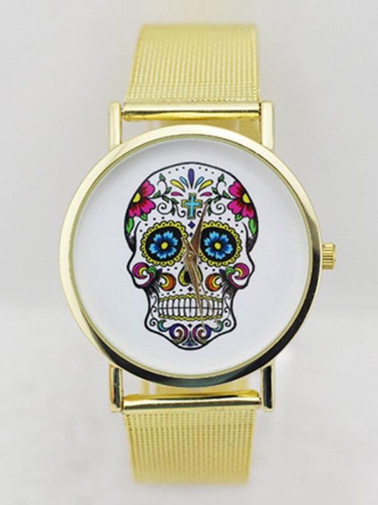 New Women Men's Fashion Gothic Punk Sugar Skull Pattern Analog Quartz Dial Watches