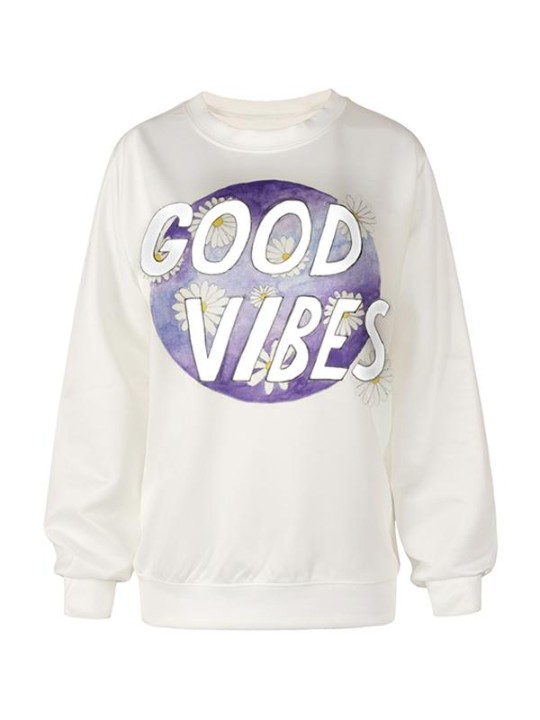 Frjálslegur sætur stafrænn prentun Góð Vibes perlu hettupeysur peysa peysa fyrir íþróttafatnað kvenna