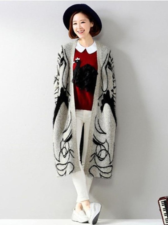 Haust tíska Langerma Cardigan Womens peysur Frakki Langur vetur heitt peysa jakki