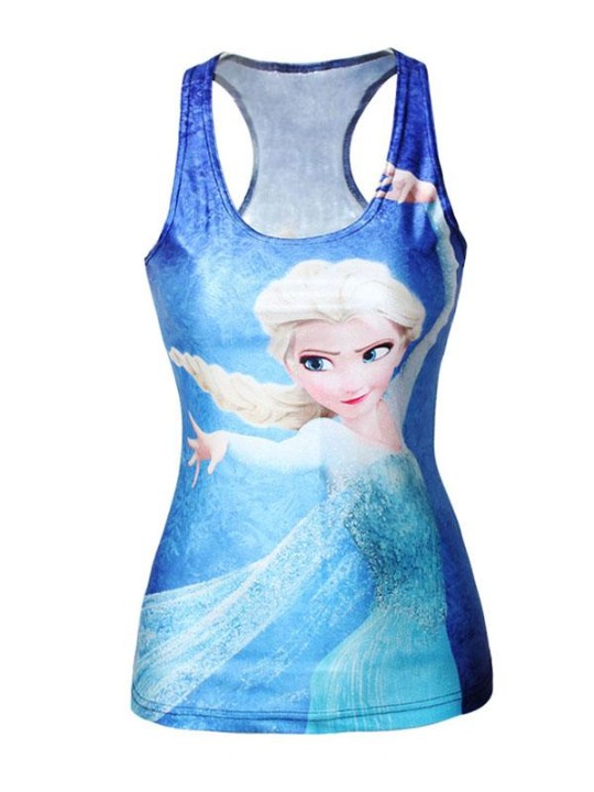Kesän muoti sarjakuvat 3D digitaalinen kaunis jäädytetty Ann sarjakuva tulostaa hihaton ohut muoti liivitankit T-paita