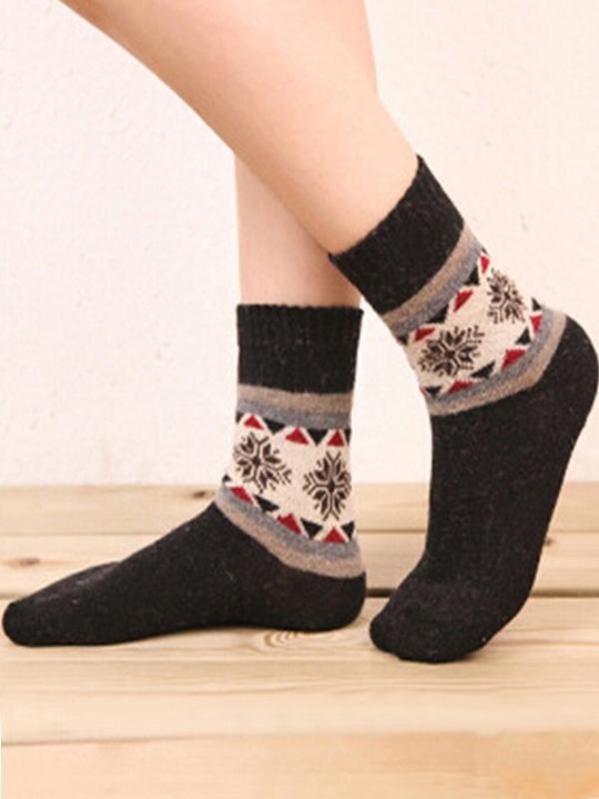Ny höst och vinter The Rabbit Ullstrumpor Dubbla Stora Snöflingor Mönster Förtjockade Varma strumpor För Dam