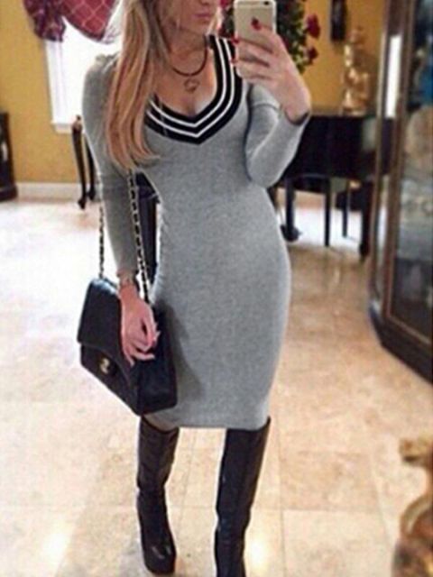 Nuevas mujeres con cuello en v bodycon vendaje de manga larga delgado vestido de fiesta clubwear vestido casual