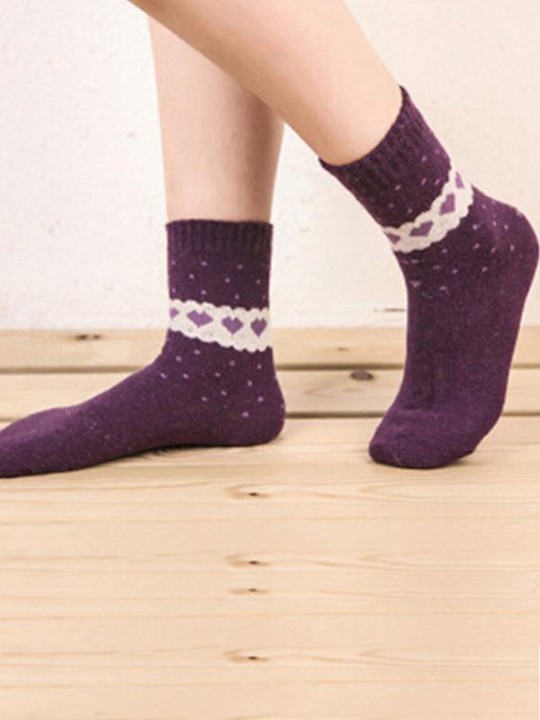 New Autumn And Winter The Rabbit Wool Socks Circle Heart Pattern Thickened Warm Socks For Women