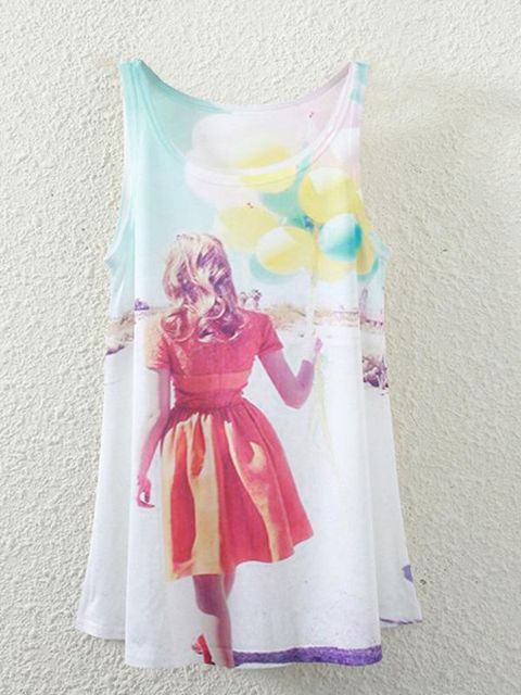 Kvindemode Ærmeløs ballon 3D-trykt bluse Shirt Vest Tank Tops