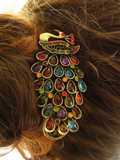 Women Vintage Beauty Jewelry Crystal Rhinestone Peacock Hair Clip Barrette 1PCS