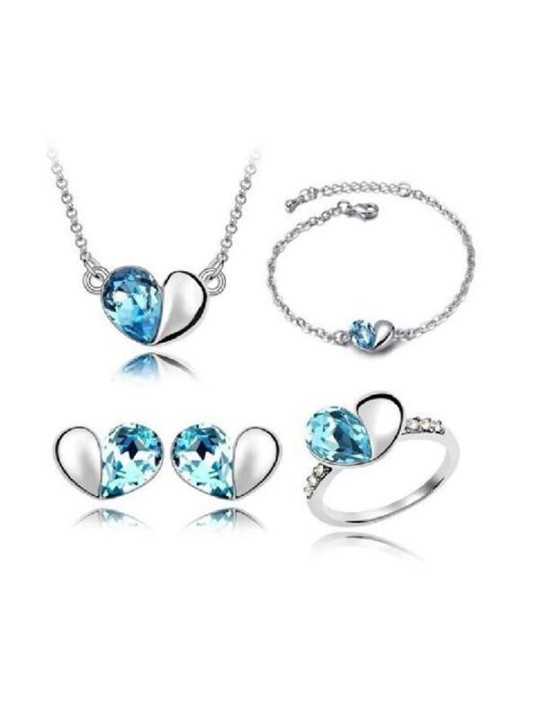 Tíska kvenna Kristalhjartar Skartgripir Hálsmen + eyrnalokkar + armband + hringur
