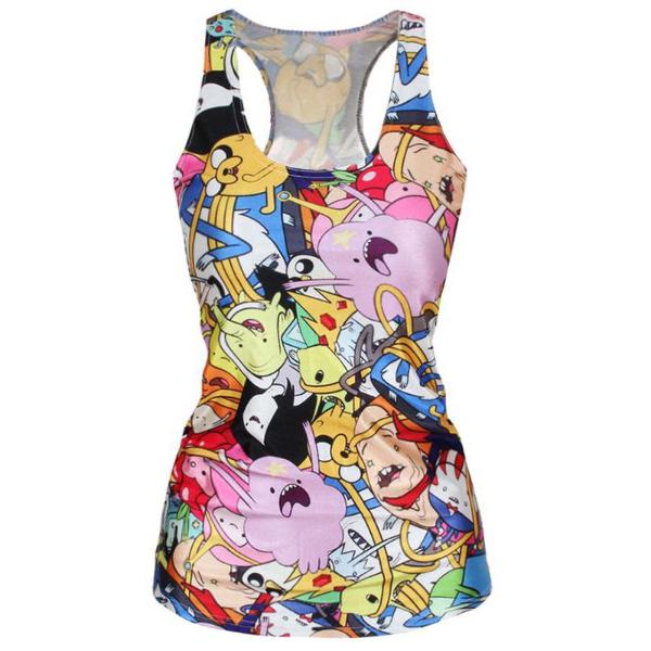 Fashion Woemns Tegnefilm af høj kvalitet Digital Print Tank Top Clubwear Gothic Punk T-Shirt