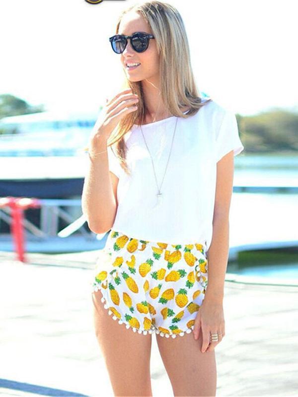 De las mujeres Hot Sexy hawaianas estilo de vacaciones de impresión de piña Casual Mini Beach pantalones cortos suaves inferiores