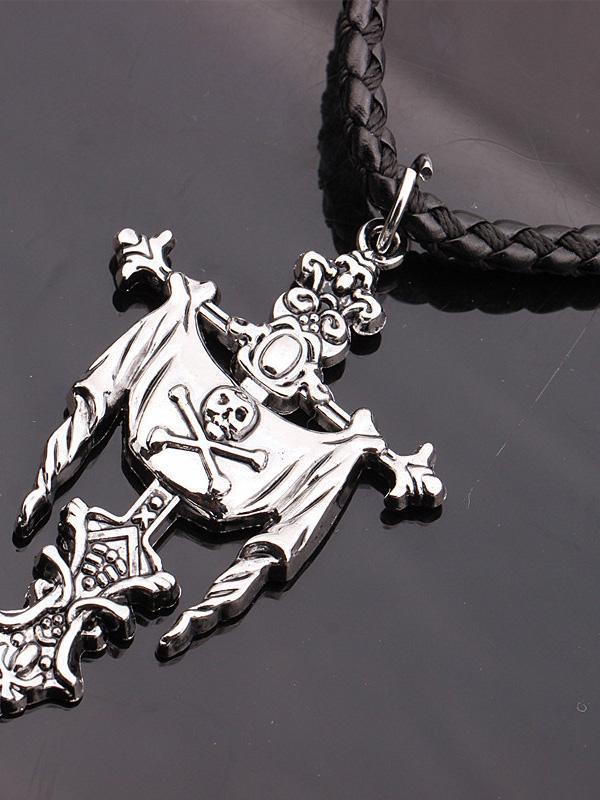 Punk Estilo Gótico Rua Crânio Pingente De Cruz De Couro Cinta Colar Moda Jóias Desgaste Do Clube