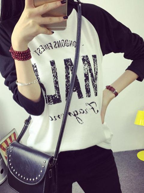 Flickas höst Mode brev T-shirt Långärmad bomullstoppar Damtröja i plusstorlek