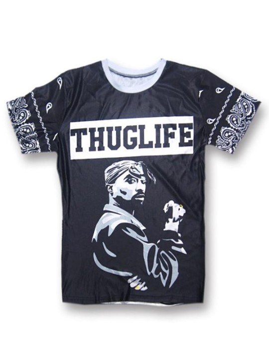 Mode hett 3D-tryck THUG LIFE Casual Cotton Short Sleeves T-shirt Tops Tees