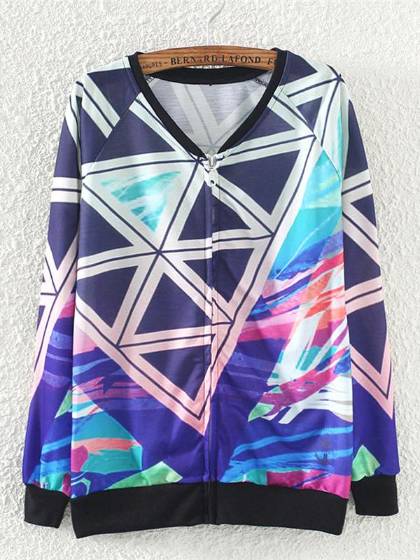 2015 moda mujer impresa manga larga Harajuku estilo Outwear cremallera sudaderas chaqueta