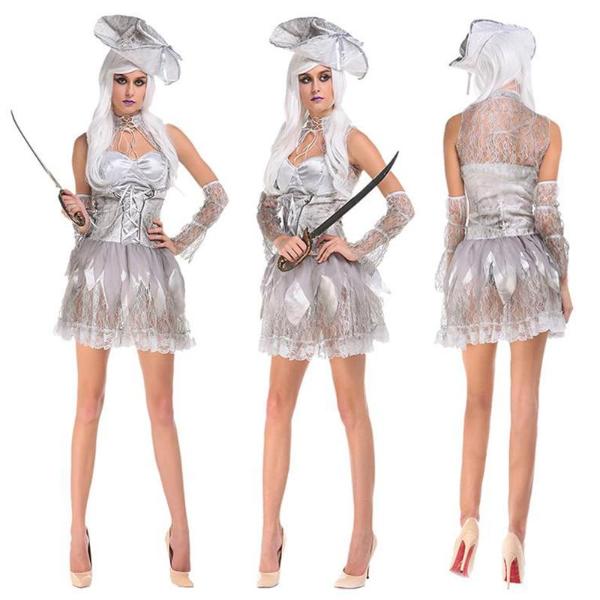 Branco Halloween Novas Mulheres Zombie Trajes Extravagantes Cosplay Vestido de Pirata Treasure Outfit